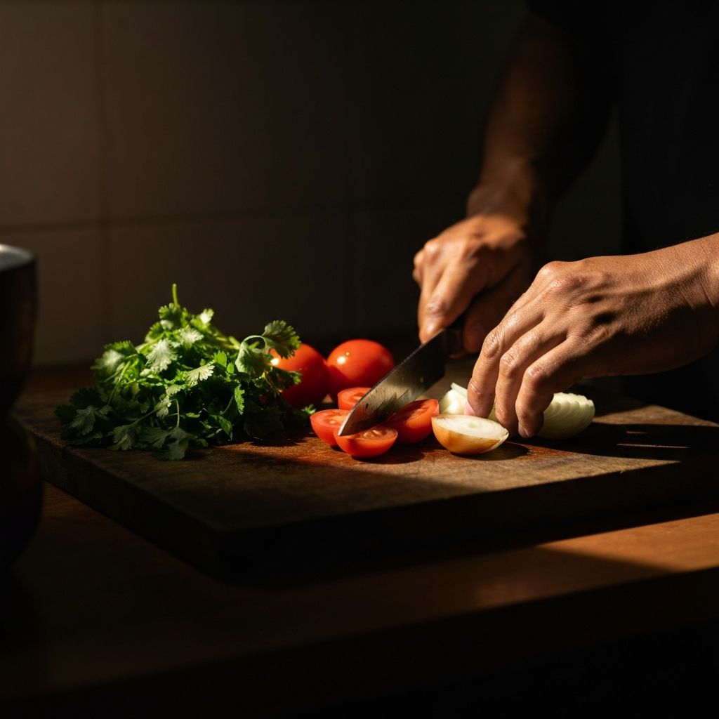 Hands carefully preparing fresh herbs and vegetables